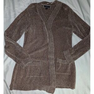 Karen Scott Women's Medium 100% Polyester Brown Open Front Cardigan With Pockets
